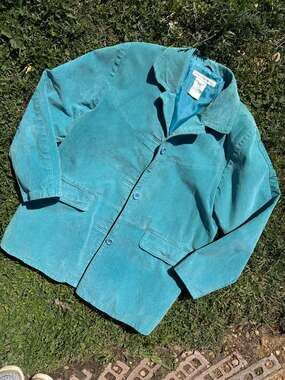 Vintage 90s Jessica Holbrook Turquoise Blue Suede Leather Jacket Size Large